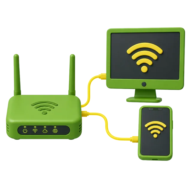 Ilustração de roteador Wi-Fi 6 conectado a computador e celular